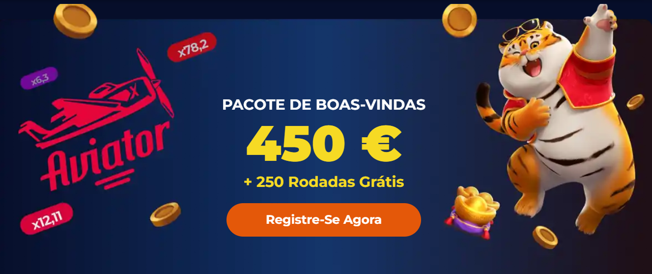 Banner Promocional Nine Casino Portugal - Bónus de Boas-Vindas de 450€ e 250 Rotações Grátis para novos jogadores