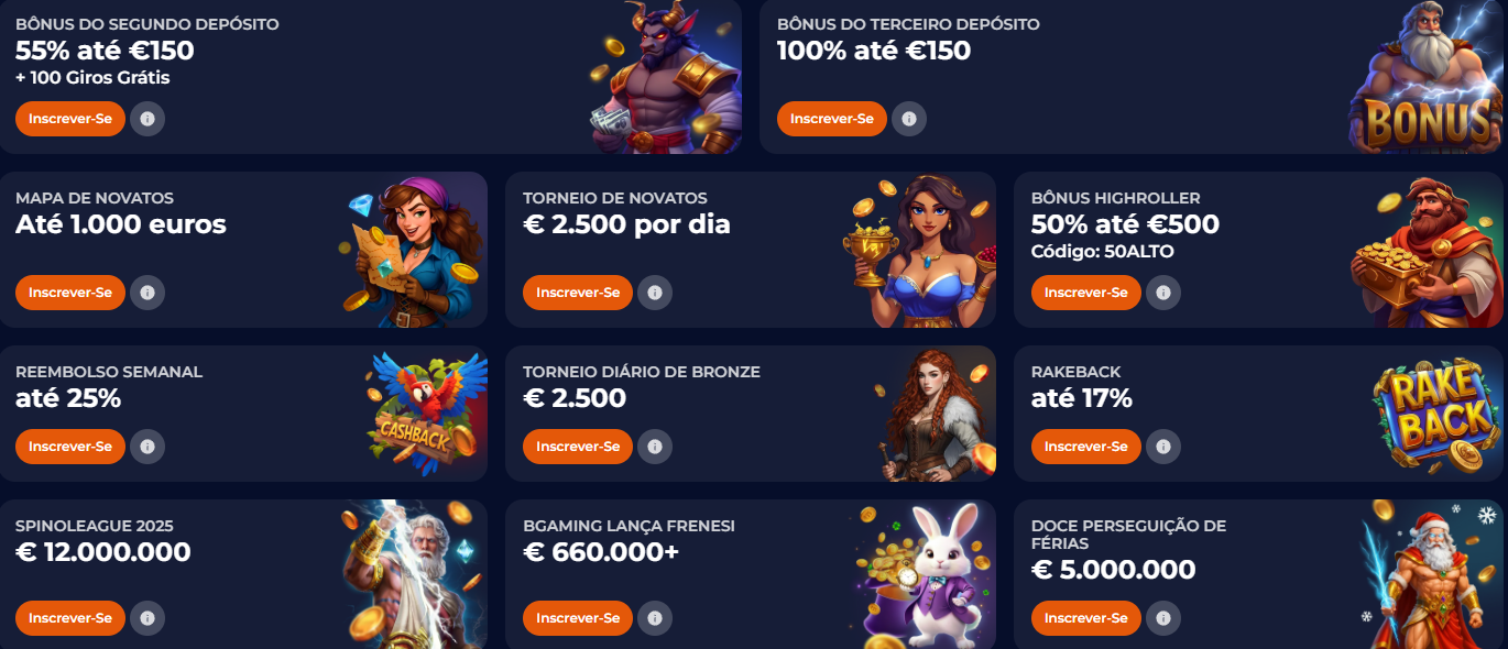 Detalhe do Pacote de Boas-Vindas do Nine Casino: três depósitos com bónus e rodadas grátis